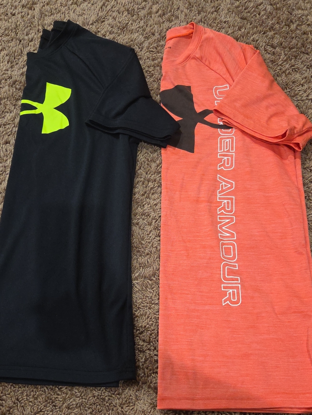 Under Armour Black Tee with Neon Yellow Logo & Coral Logo Tee